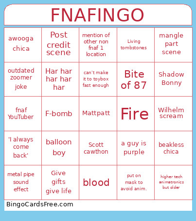 FNAFINGO Bingo Card