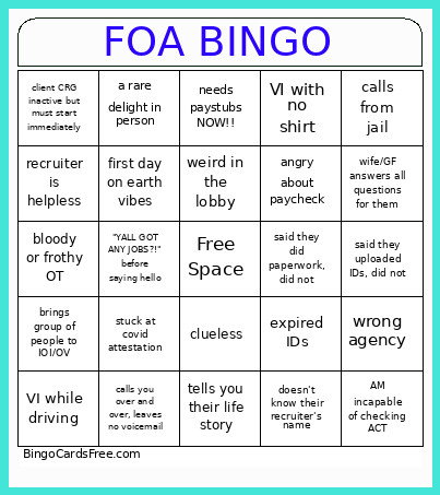 FOA Bingo Card