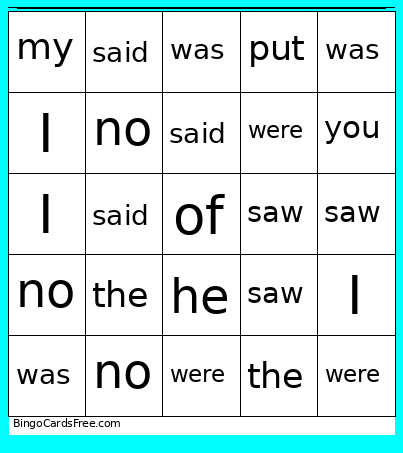 Focus Words Bingo Card