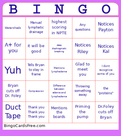 Foley Bingo Card