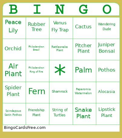 Foliage Plant Bingo Card