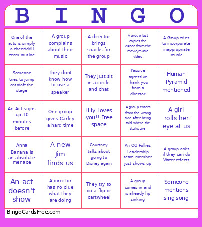 Follies 2026 Bingo Card