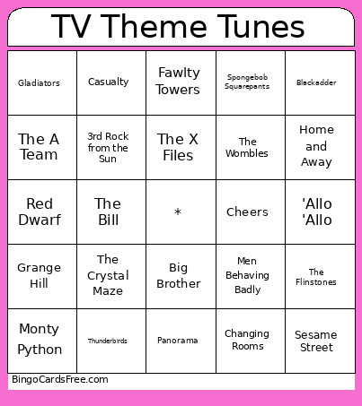 FOLPS Tv Theme Tunes Bingo Card