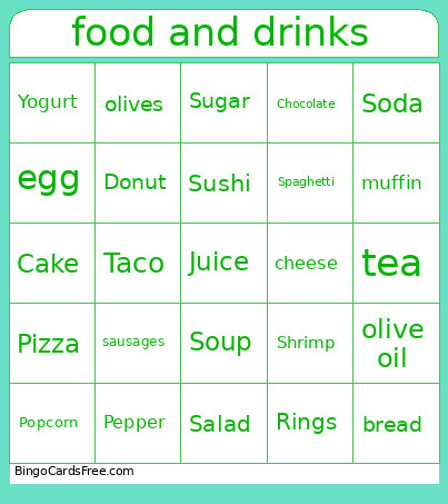 Food And Drinks Bingo Card