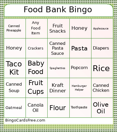 Food Bank Bingo Card 2