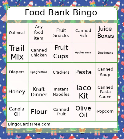 Food Bank Bingo Card