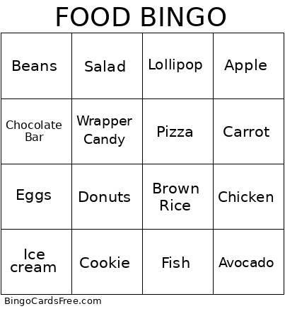 FOOD Bingo Card