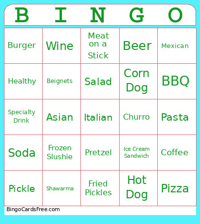 Food Disney Bingo Card