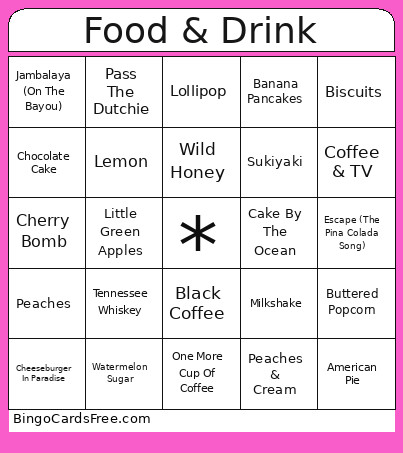 Food & Drink Bingo Card