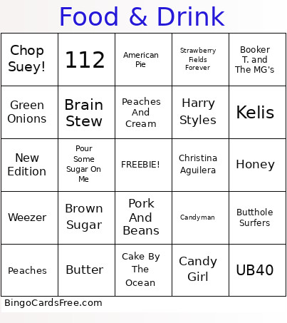 Food & Drink Bingo Card