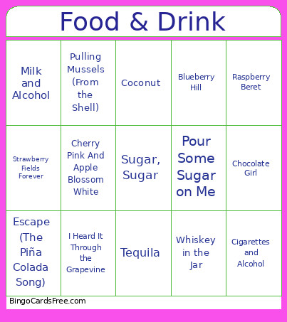 Food & Drink Bingo Card