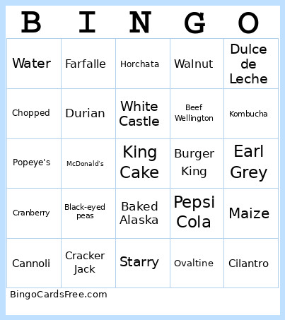 Food & Drink Bingo Card
