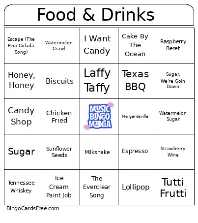 Food & Drinks Bingo Card