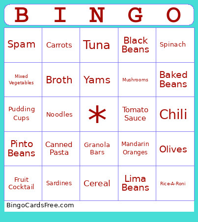 Food Drive Bingo Card