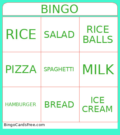 FOOD, FOOD Bingo Card