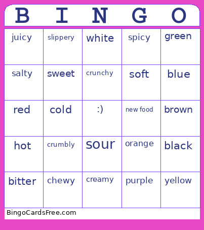 Food Games Bingo Card