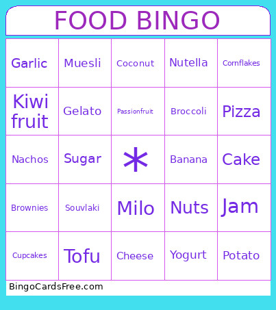 Food Glorious Food Bingo Card