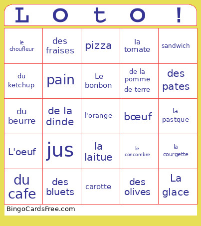 Food In French Bingo Card