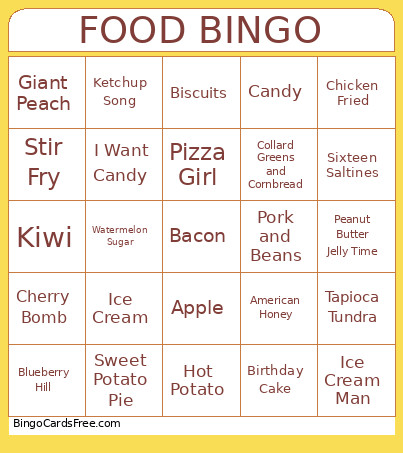 Food Music Bingo Card
