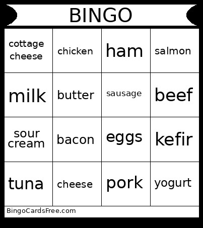 Food P 1-2 Bingo Card
