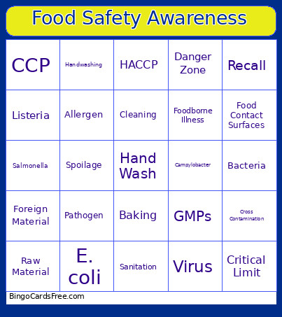 Food Safety Awareness Bingo Card