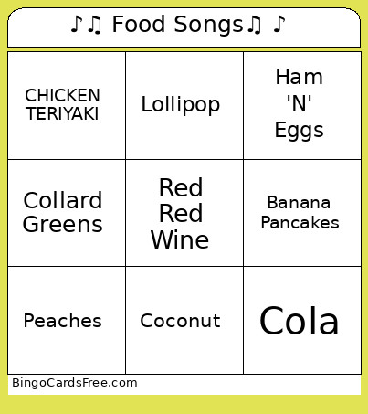 ♪♫ Food Songs♫ ♪ Bingo Card