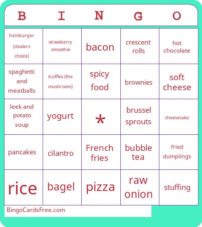 Food theme Bingo