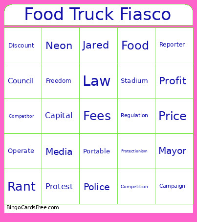 Food Truck Fiasco Bingo Card