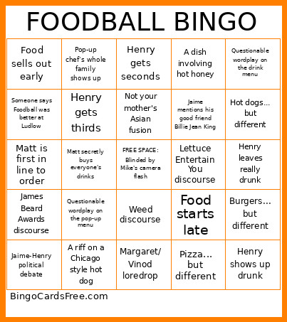Foodball Bingo Card