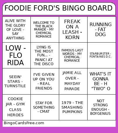 FOODIE FORD'S BOARD Bingo Card