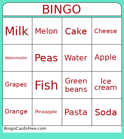 Foods 2 Bingo Card