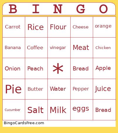 Foods Bingo