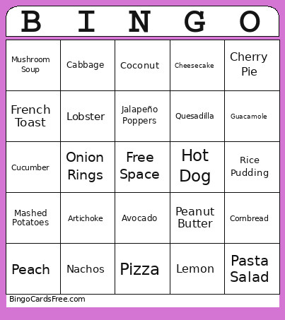 Foods Bingo Card