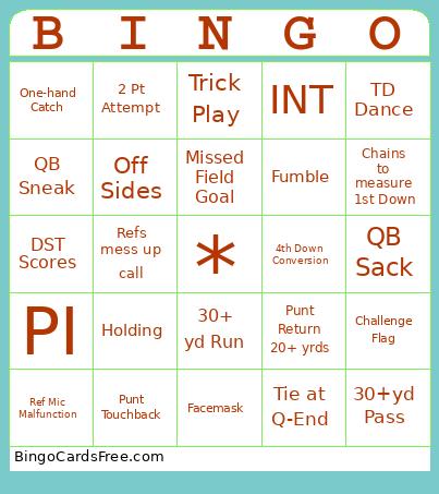 Football Bingo Cards Free Pdf Printable Game, Title: BINGO