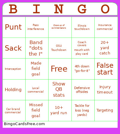 Football Bingo Card 2
