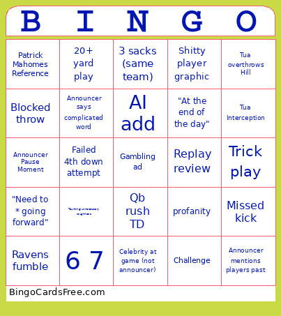 Football Bingo Card