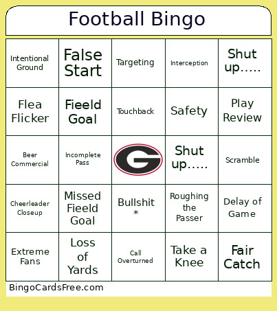 Football Bingo Card 2