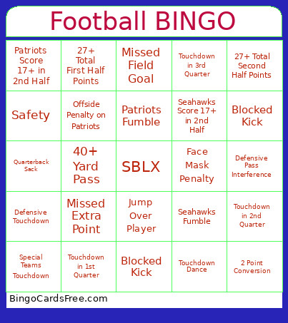Football Bingo Card