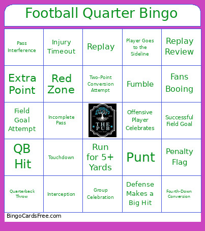 Football Quarter Bingo Card