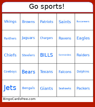 Football Teams Bingo Card