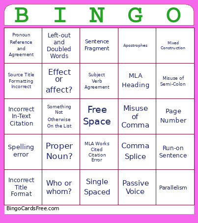 For Class :D Bingo Card