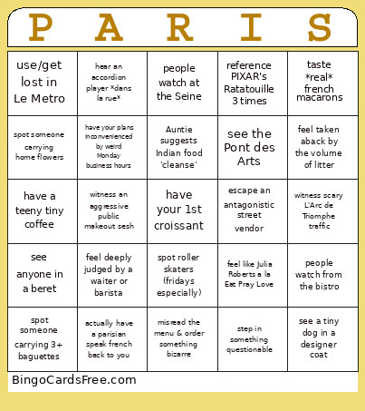 For Paris Bingo Card