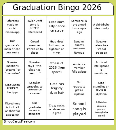 For Skye's Graduation Bingo Card