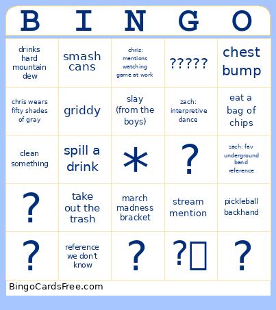 For The Boys Bingo Card 2