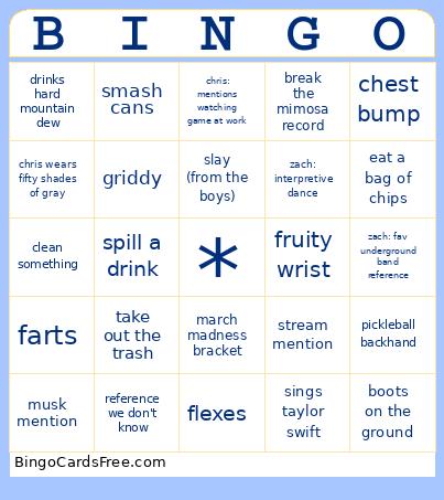 For The Boys2 Bingo Card