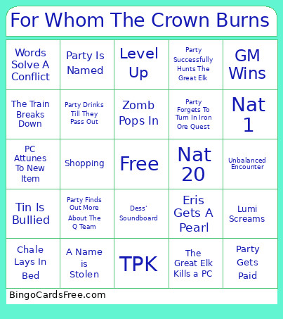 For Whom The Crown Burns Bingo Card