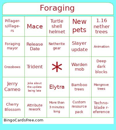 Foraging trailer bingo