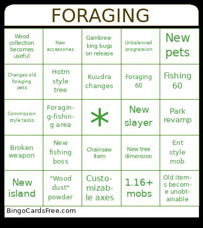 Foraging Update Bingo