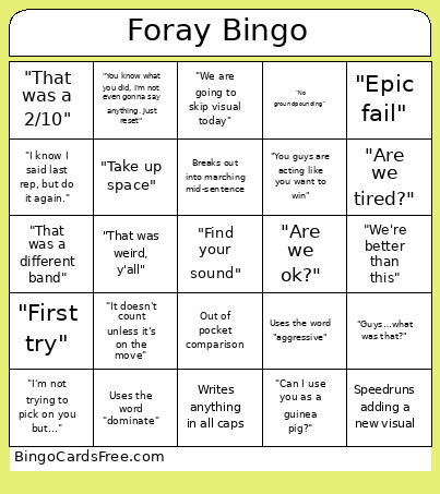 Foray Bingo Card