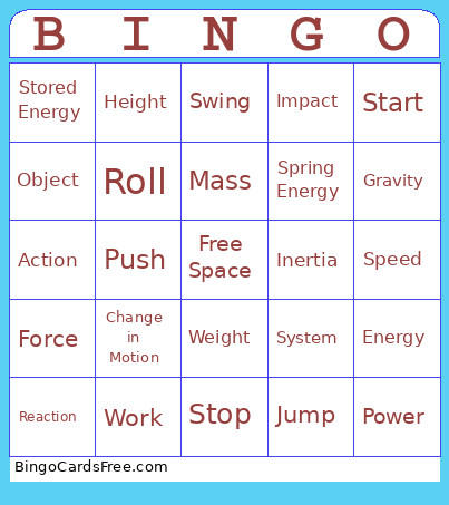 Forces Energy And Motion Bingo Card